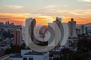 Sunset on Sao Paulo concrete buildings, Brazil