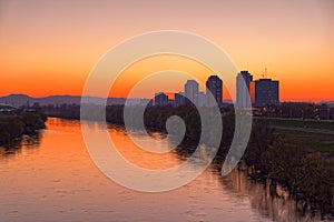 Sunset on the Sava River in Zagreb