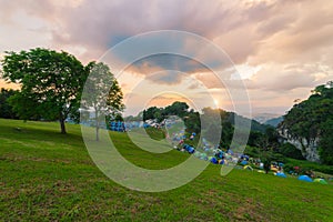 Sunset scence of the front of camp