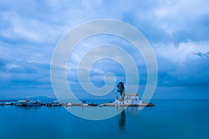 Sunset scene of Vlacherna monastery, Kanoni, Corfu