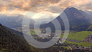 Sunset scenery in the bavarian alps, view to loisach valley