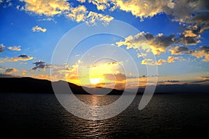 The sunset scenery of Erhai Lake