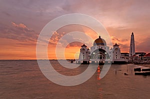 Sunset scenery of Malacca Straits Mosque.