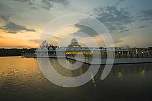 Sunset Scenery Of Seri Iskandar Skyline Overlooking Majestic Mosque.