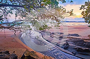 Sunset on scenic beach, Ao Nang, Krabi, Thailand