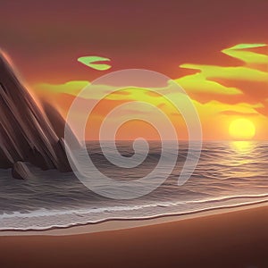 Sunset on the sea beach. Background for the designer.