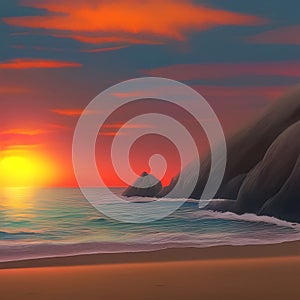 Sunset on the sea beach. Background for the designer.