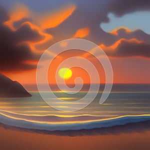 Sunset on the sea beach. Background for the designer.