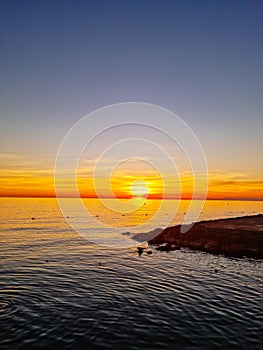 sunset on the sea. the beauty of the evening seascape in the evening.