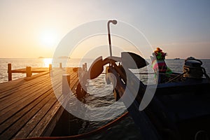 Sunset in sea coast in the Asian fishing village. Nature.