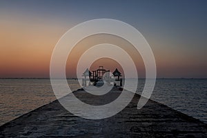 Sunset with sea and long bridge, thailand