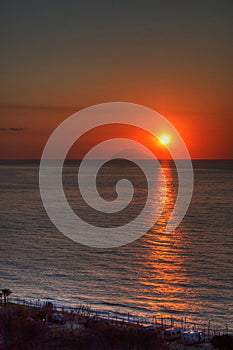 Sunset on the sea near Stromboli island