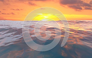 à¸µSunset At Sea Ocean, Wave, Pastel sunset, 3D Rendering