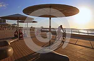 Tel Aviv- October 12: Sunset on the sea on the promenade. Tel A