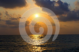 Sunset on sea and silhouette in Lonely beach