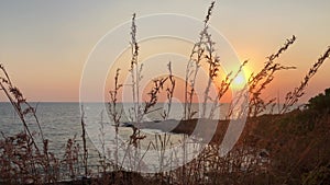 Sunset on the sea, View on the mountain. Relaxing with wind , sunlight, mountains, Sea.