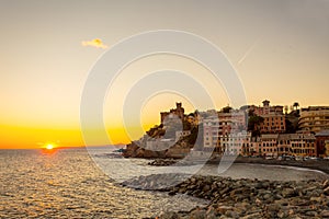 Sunset in the sea village with color huoses/ sunset/ Sun/houses/Genoa/Italy