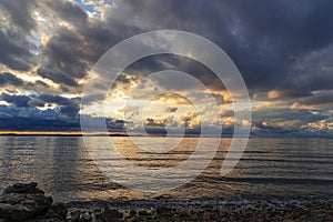 Sunset at the sea, Zaton village near Nin, Croatia