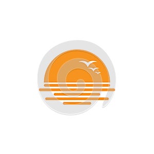 Sunset seagull fly ocean symbol logo vector