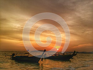 Sunset seascape aonang beach krabi thailand