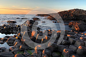 Sunset seascape at Giant Causeway