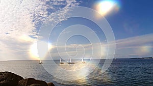 Sunset seascape water wave reflection sky scape horizon sea stone colorful summer nature background Baltic