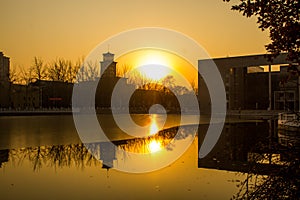 sunset seen through building, Beauty of China, Tianjin