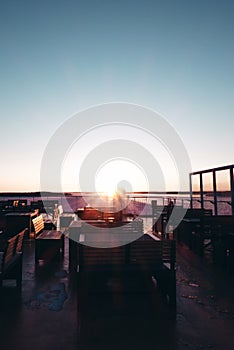 Sunset seen from the deck of a car ferry between Stockholm and Turku in scandinavia