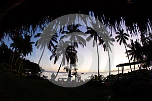 Sunset Seen From Tropical Island in Fiji