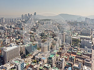 Sunset in Seoul. Aerial Cityscape. South Korea. Skyline of City. Gangnam District