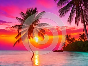 Sunset Serenity: Captivating Tropical Paradise Artwork