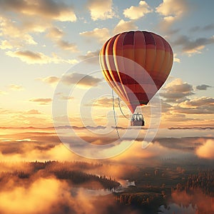 Sunset Serenity: Hot Air Balloon Floating Over the Clouds