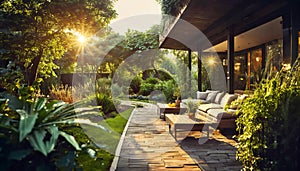 Sunset Serenity in a Luxurious Garden