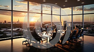 Sunset Serenity: Modern Meeting Room with City Skyline View