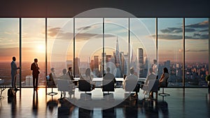 Sunset Serenity: Modern Meeting Room with City Skyline View