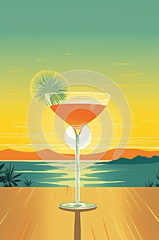 Sunset Serenity With a Tropical Margarita Against a Coastal Silhouette