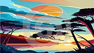 Sunset Serenity: Vector Illustrations for Relaxation