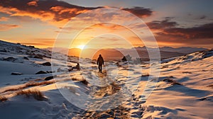 Sunset Serenity: Wide Winter Landscape with Long Shadows