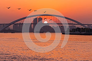 sunset of shanghai lupu bridge