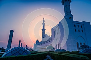 Sunset at The Sheikh Zayed Grand Mosque, Abu Dhabi, UAE