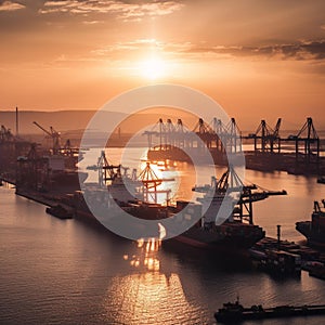 Sunset at the Shipping Port: A Bustling Hub of International Trade