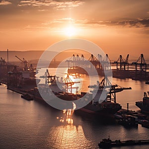 Sunset at the Shipping Port: A Bustling Hub of International Trade photo