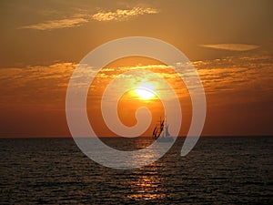 Sunset and ships on the sea