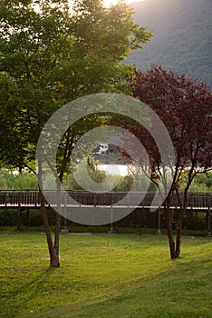 Sunset on the shore of Lake Idro, Italy photo