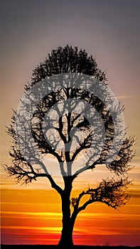 Sunset Silhouette of a Lone Tree illustration Artificial intelligence artwork generated