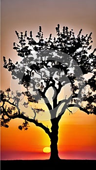 Sunset Silhouette of a Lone Tree illustration Artificial intelligence artwork generated