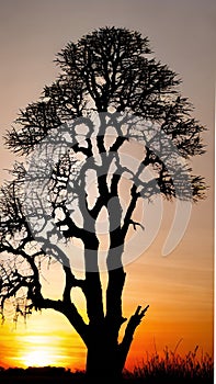 Sunset Silhouette of a Lone Tree illustration Artificial intelligence artwork generated