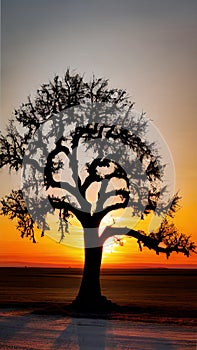 Sunset Silhouette of a Lone Tree illustration Artificial intelligence artwork generated