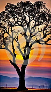 Sunset Silhouette of a Lone Tree illustration Artificial intelligence artwork generated