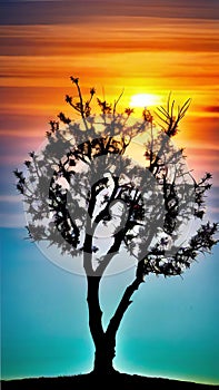 Sunset Silhouette of a Lone Tree illustration Artificial intelligence artwork generated